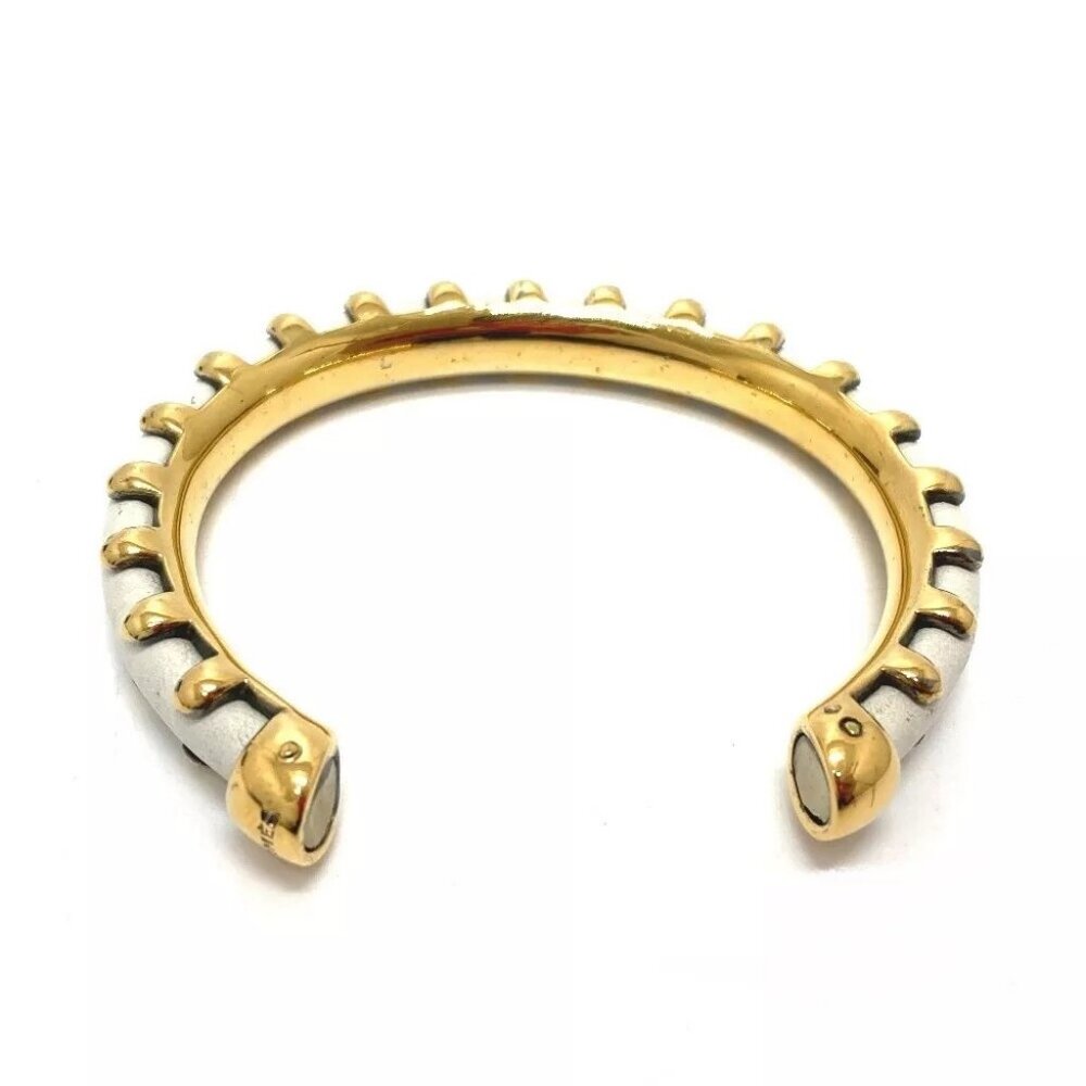 HERMES Horseshoe vintage Bracelet Bangle Metal / Leather White/GoldHardware
